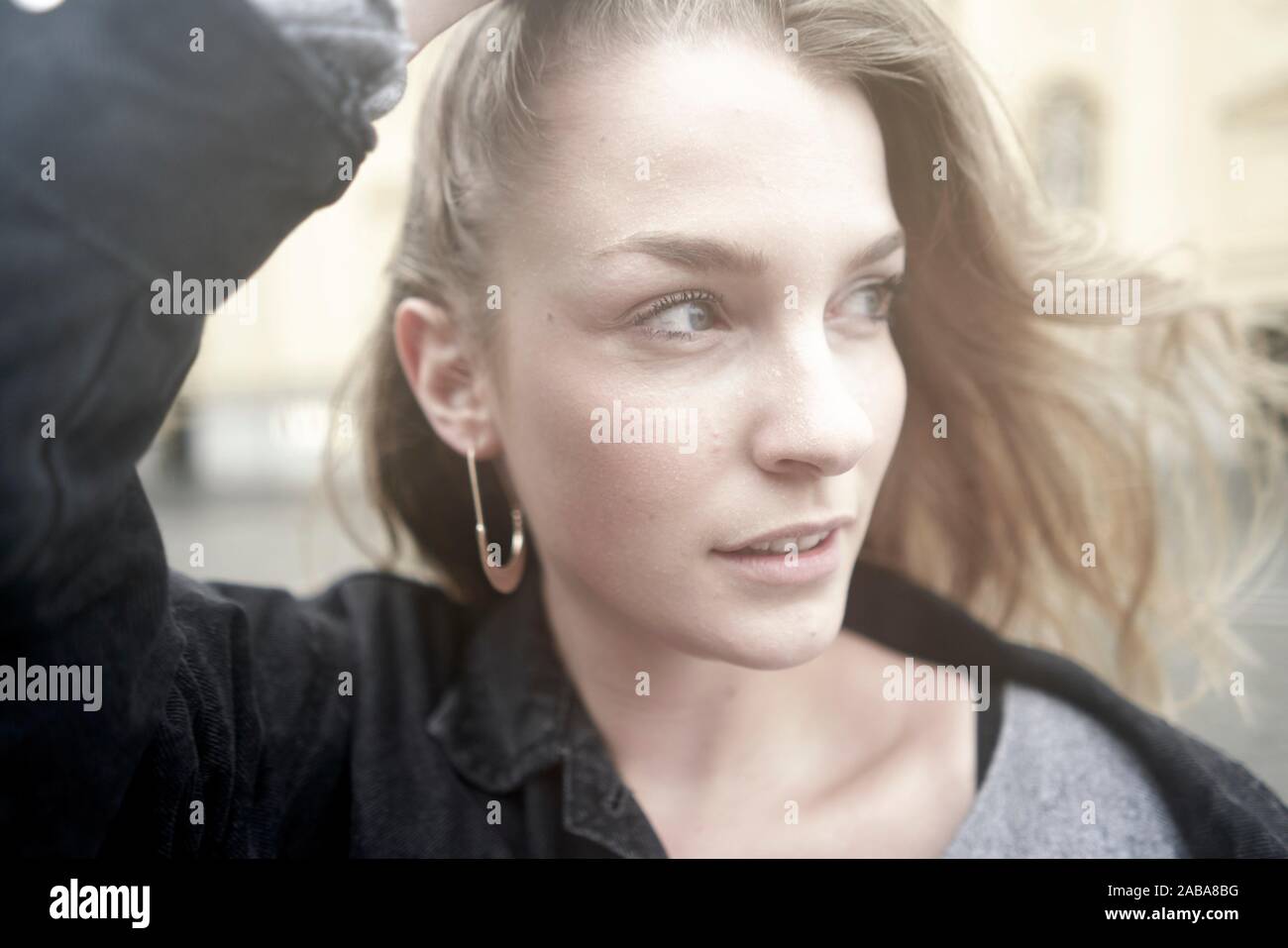 young woman outdoors in humid rainy weather Stock Photo Alamy