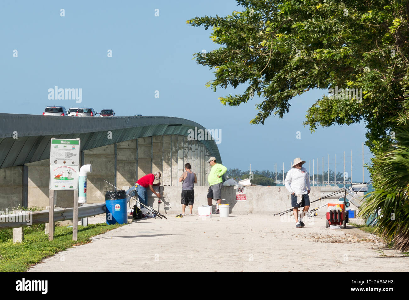 People fishing near bridge over Channel 2 to Craig Key, Florida Keys