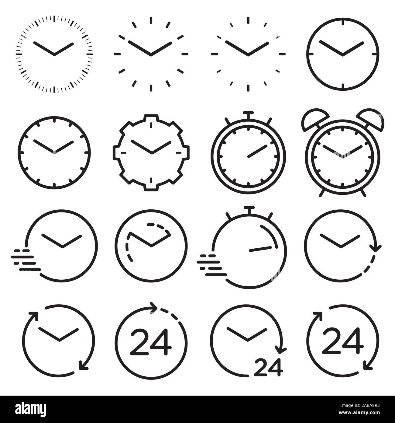 Time and clock line isolated icons. Vector linear icon set Stock Vector