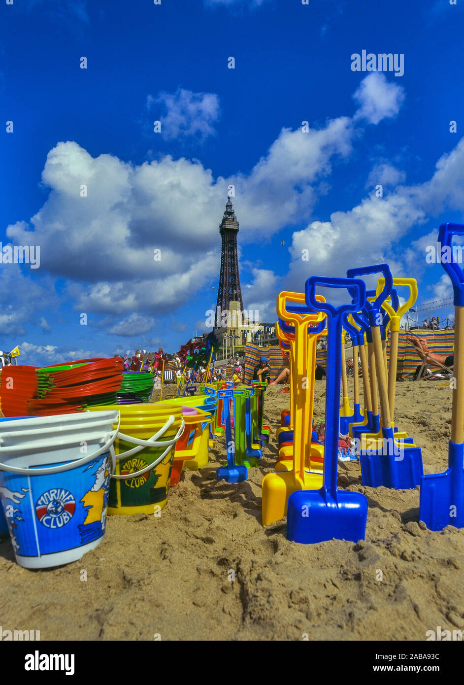 Seaside bucket and spades on Blackpool beach. Lancashire. England. UK Stock Photo Alamy