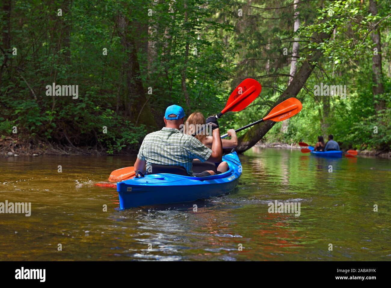 canoe trip on an arm of the river connecting the lakes Baluosykstis and