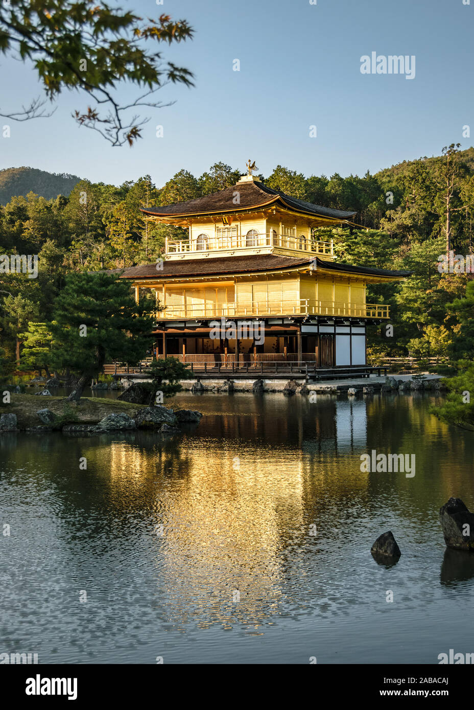 Temple of the Golden Pavilion (Kinkaku-ji). The building is one of 17 locations making up the Historic Monuments of Ancient Kyoto which are World Heri Stock Photo
