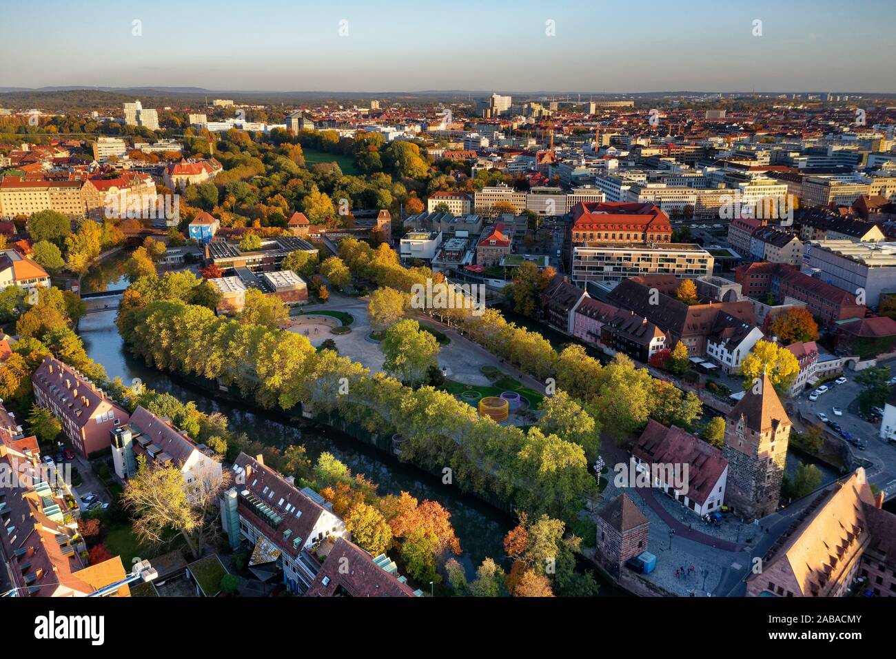 Cityscape, Schutt Island, debtor's prison, Nuremberg, Middle Franconia, Franconia, Bavaria, Germany Stock Photo