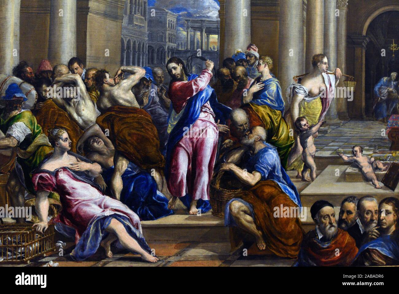 Christ Driving the Money Changers from the temple, oil on canvas, 1570, by the artist El Greco, Mineapolis Institute of Art. Stock Photo
