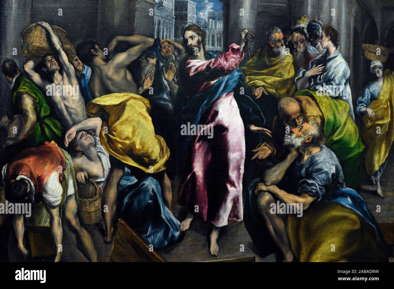 Christ Driving the Money Changers from the temple, oil on canvas, 1600, by the artist El Greco, National Gallery of London. Stock Photo