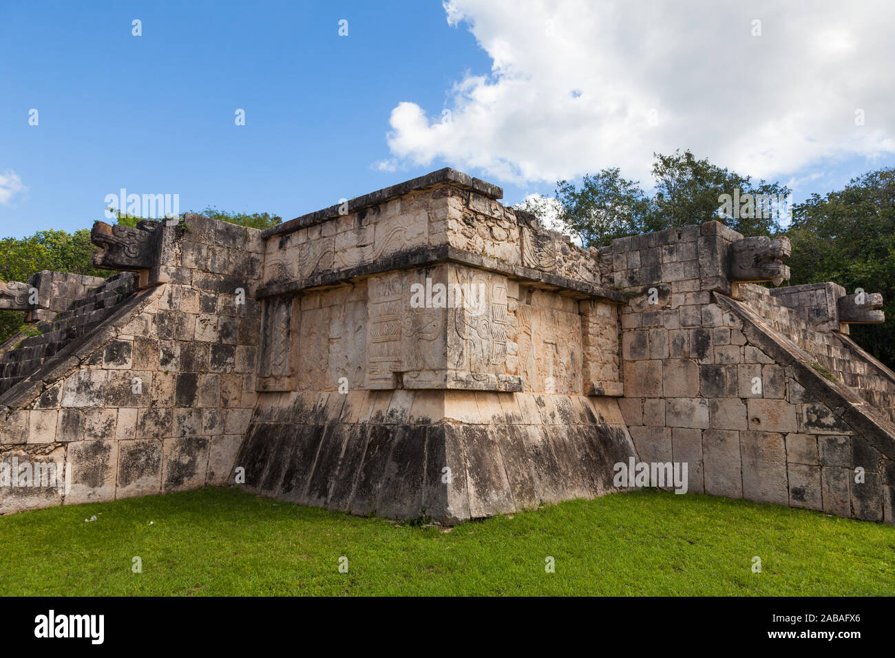 Partial view of the Temple of the Jaguar at the Mayan Chichen Itza site on the Yucatan peninsula of Mexico Stock Photo