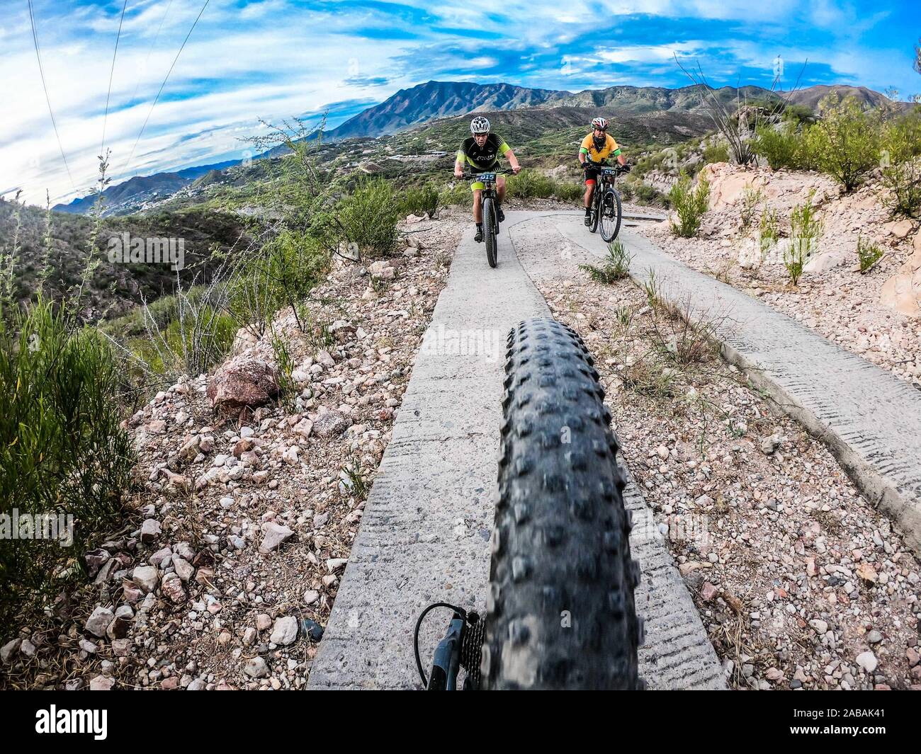 Mountain biking route landscape. Rear wheel Bicycle, pedaling  © (© Photo: LuisGutierrez / NortePhoto.com) Paisaje de ruta de Ciclismo de montaña. Stock Photo