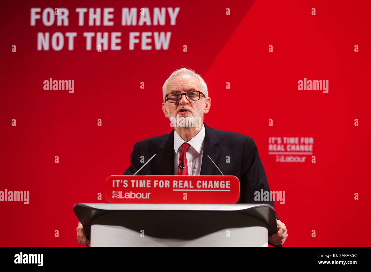 Leader of Labour Party, Jeremy Corbyn speaking during the launch of the Labour Party's Race and Faith Manifesto at the Bernie Grant Arts Centre, Tottenham. Britons go to the polls on 12 December in a General Election. Stock Photo