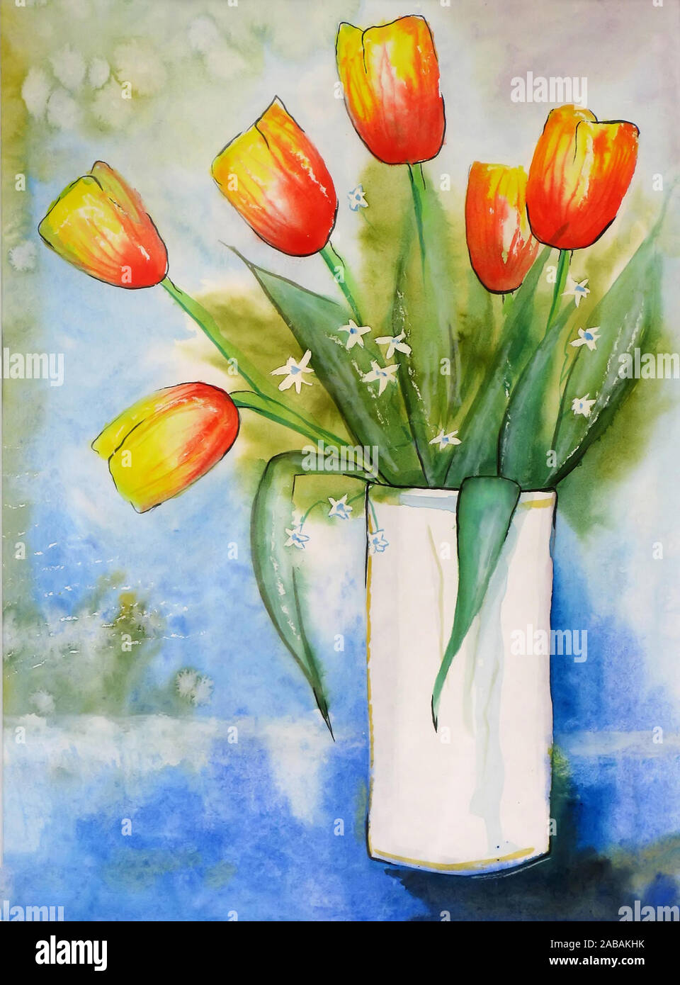 A illustration of a vase with tulips Stock Photo - Alamy