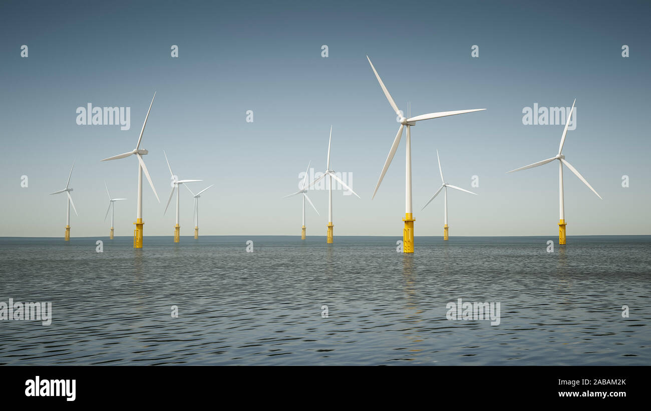 Windraeder im Ozean Stock Photo