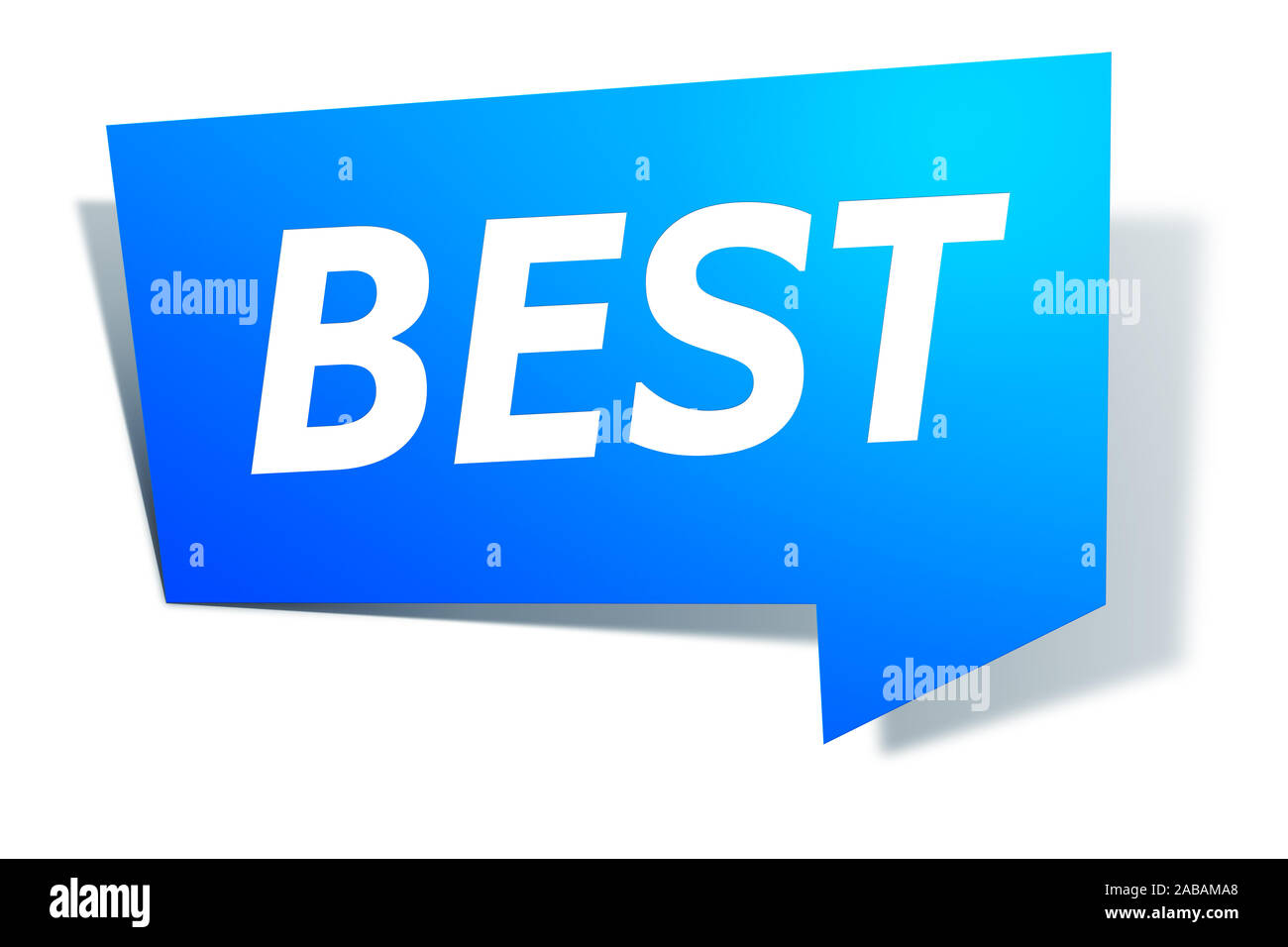 Ein blaues Etikett vor weissem Hintergrund mit der Aufschrift: 'BEST' Stock Photo