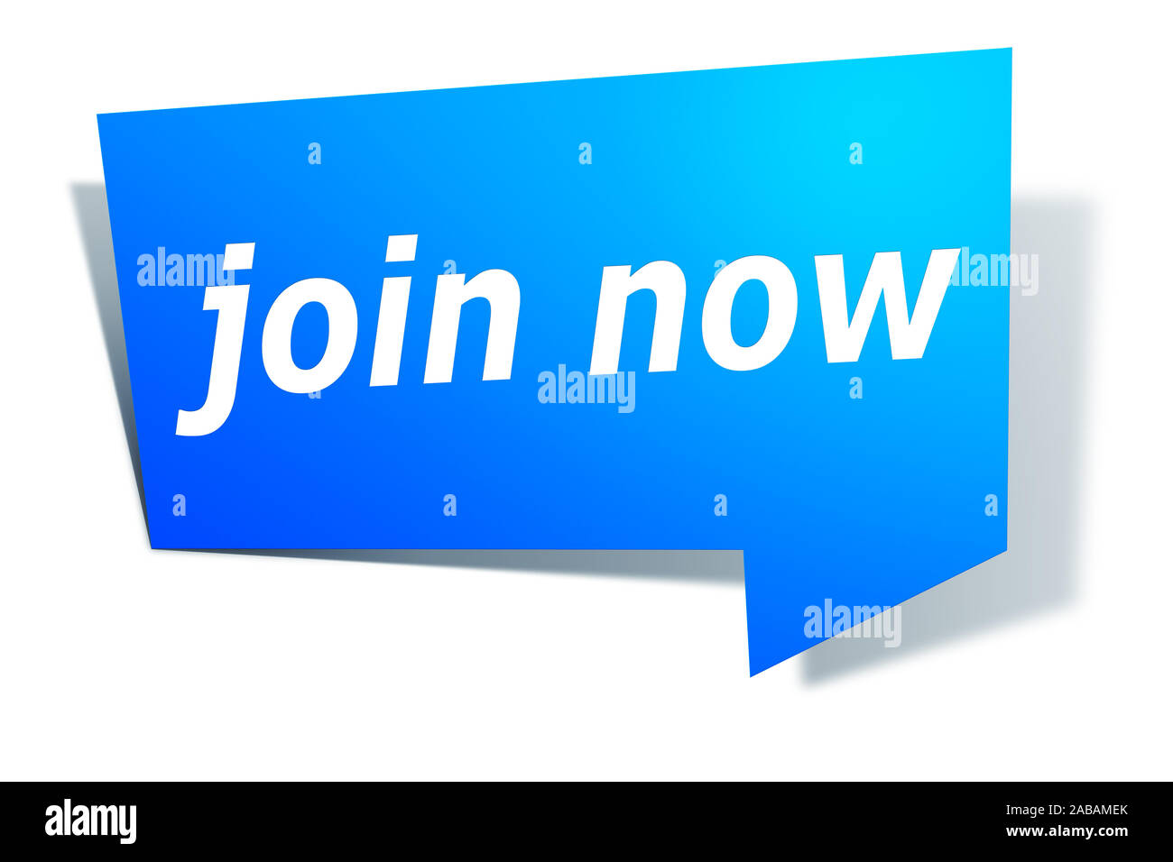 Ein blaues Etikett vor weissem Hintergrund mit der Aufschrift: 'join now' Stock Photo