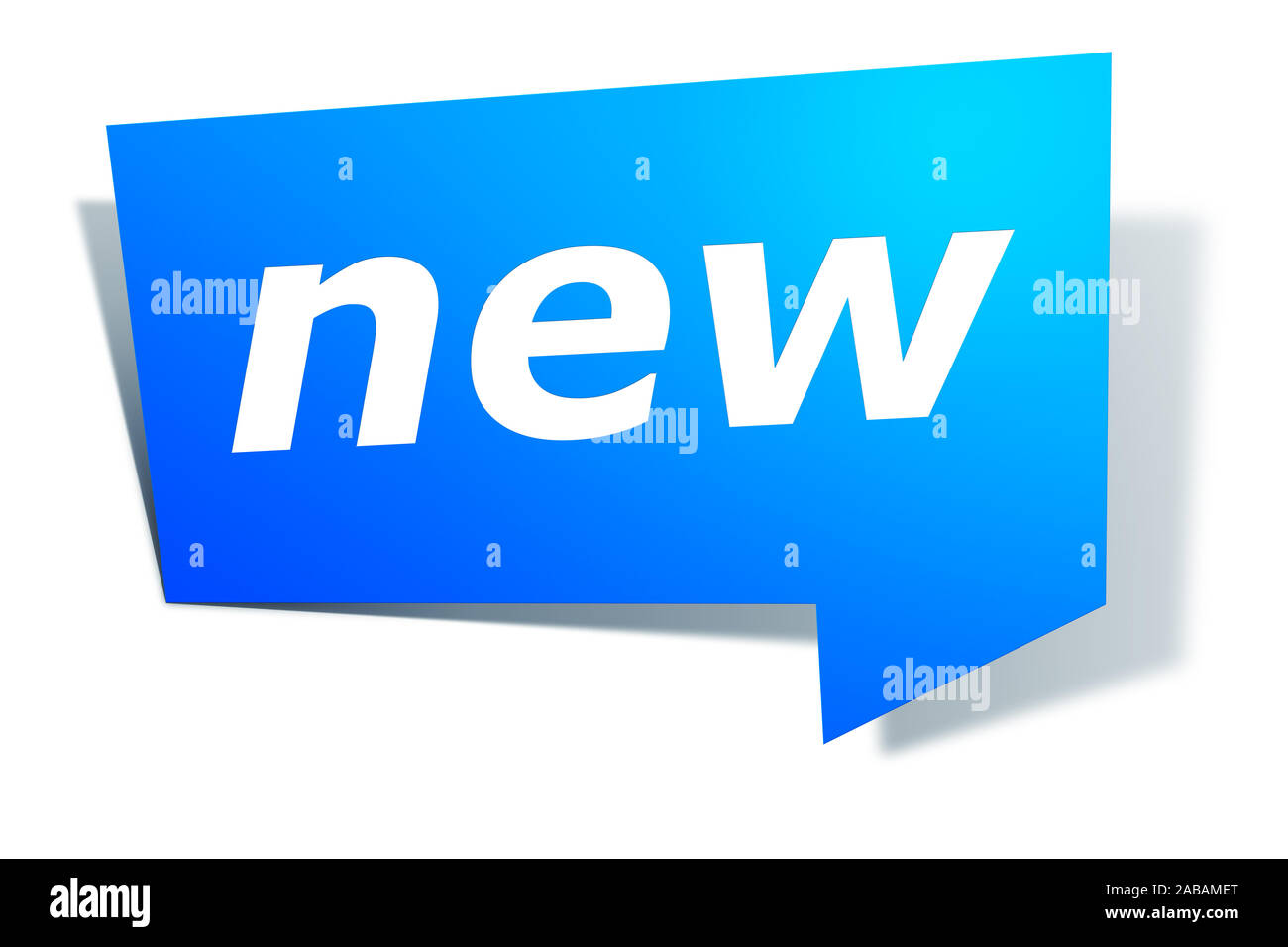 Ein blaues Etikett vor weissem Hintergrund mit der Aufschrift: "new" Stock Photo