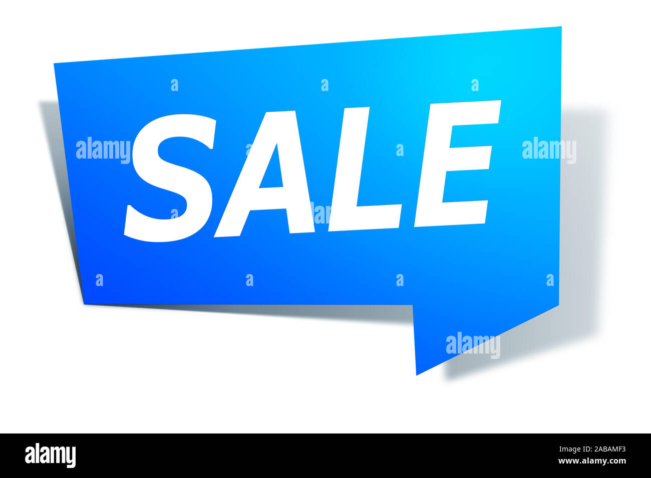 Ein blaues Etikett vor weissem Hintergrund mit der Aufschrift: "SALE" Stock Photo
