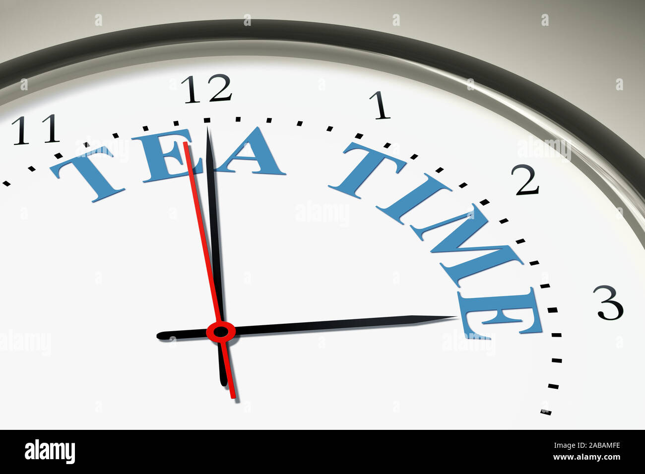 Ein simples Ziffernblatt einer Uhr mit der Aufschrift: 'Tea Time' Stock Photo