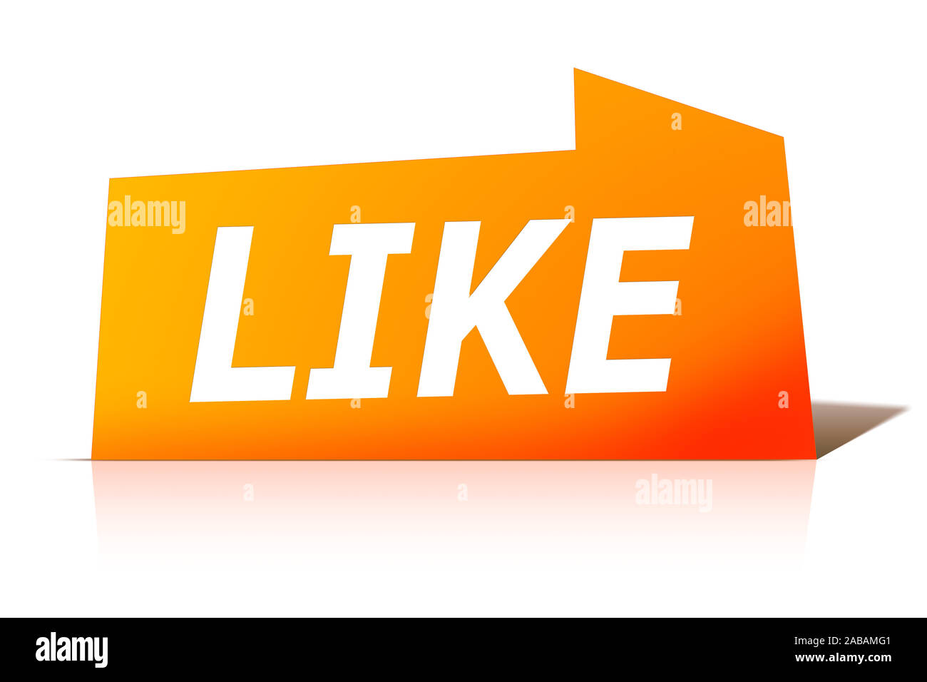 Ein oranges Etikett vor weissem Hintergrund mit der Aufschrift: "LIKE" Stock Photo