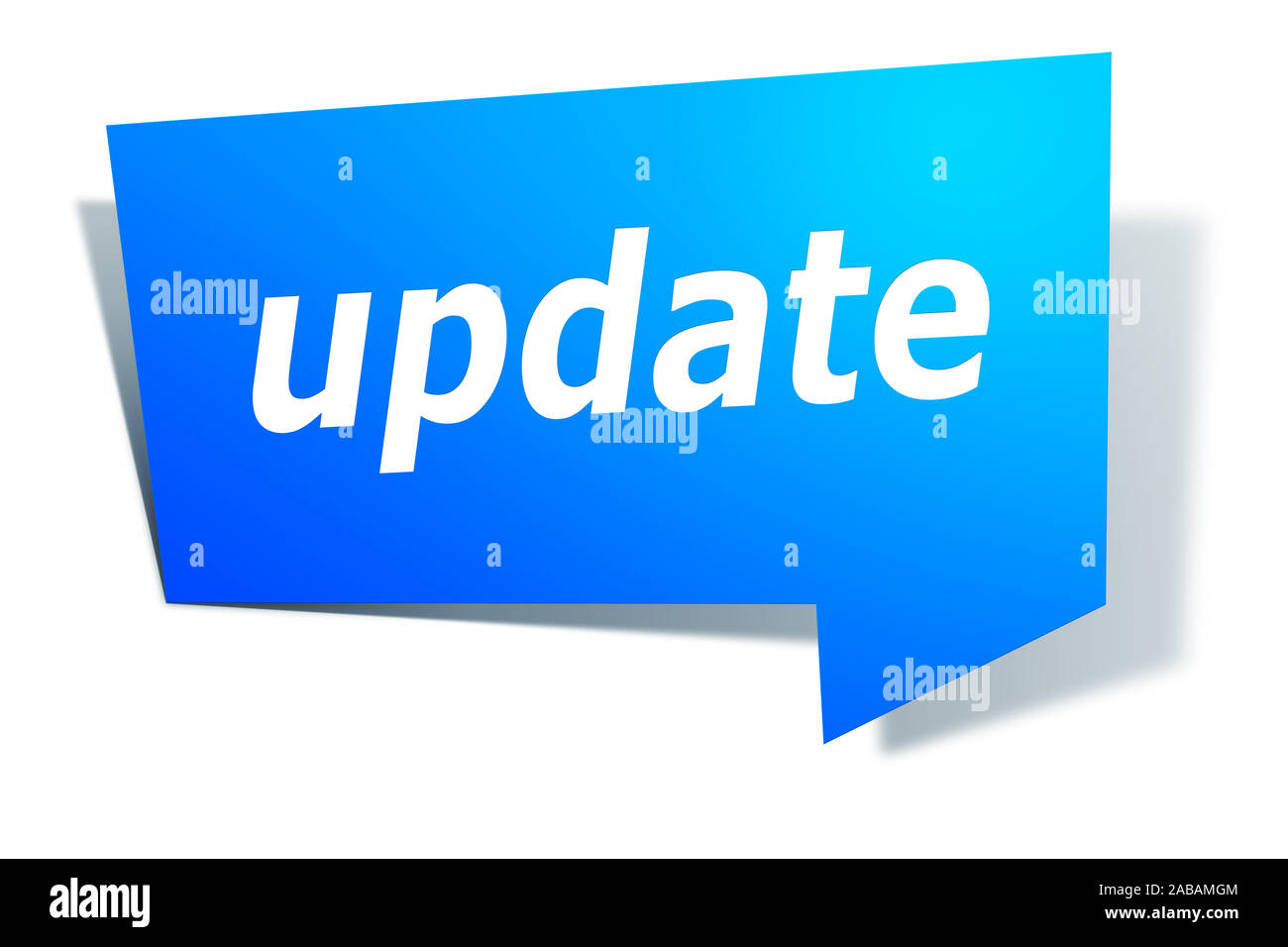Ein blaues Etikett vor weissem Hintergrund mit der Aufschrift: 'update' Stock Photo