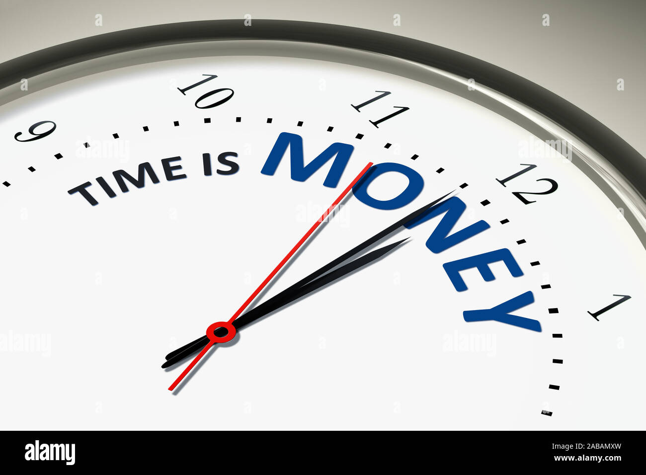 Ein simples Ziffernblatt einer Uhr mit der Aufschrift: 'Time is Money' Stock Photo