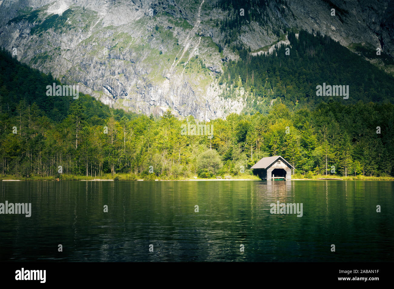 Ein schoener Blick auf den Koenigssee in Berchtesgaden, Oesterreich Stock Photo