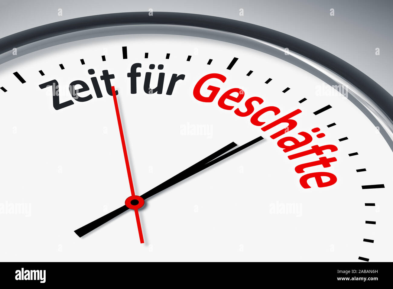 Ein simples Ziffernblatt mit der Aufschrift: 'Zeit fuer Geschaefte' Stock Photo