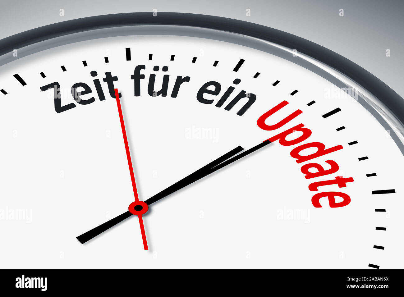 Ein simples Ziffernblatt mit der Aufschrift: 'Zeit fuer ein Update' Stock Photo