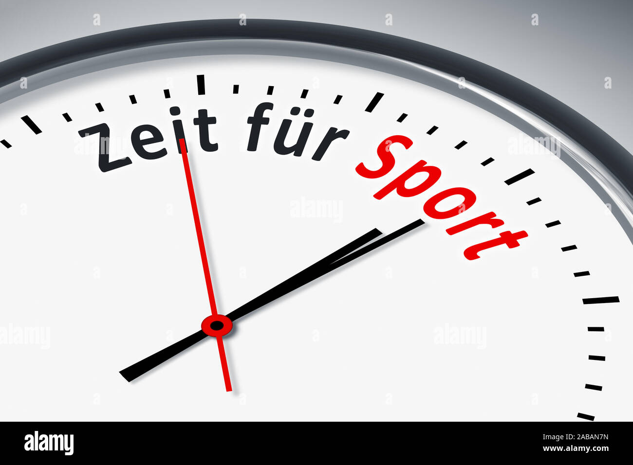Ein simples Ziffernblatt mit der Aufschrift: 'Zeit fuer Sport' Stock Photo