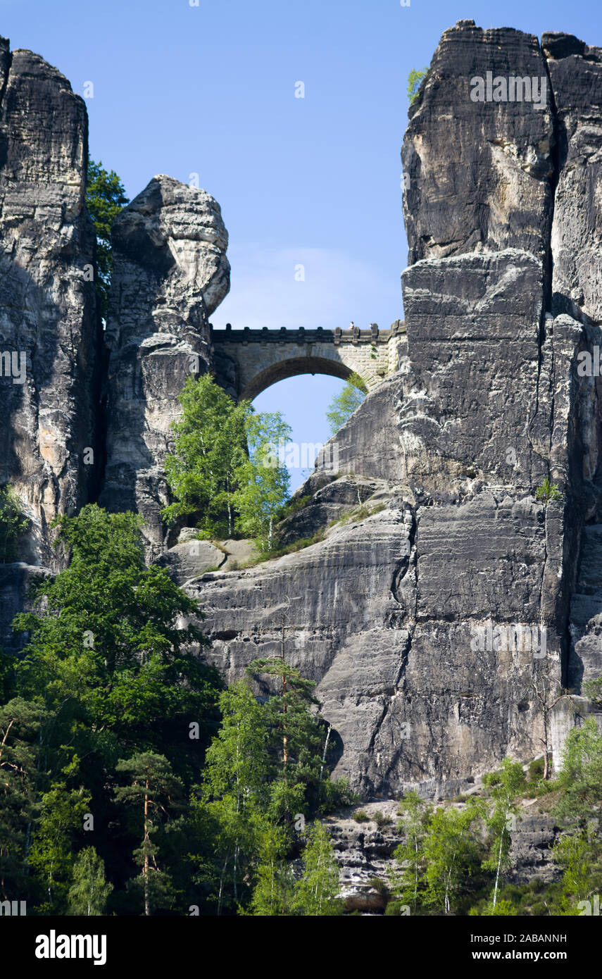 Bastei, Elbsandsteingebirge, Saechsische Schweiz, Sachsen Stock Photo