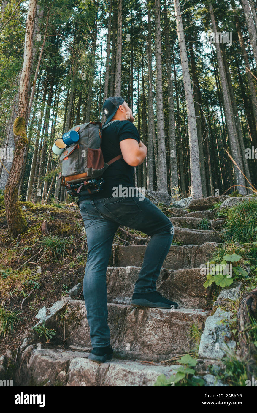 Strong man backpack hiking hi-res stock photography and images - Alamy