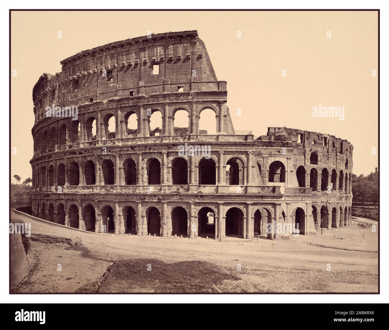 The Colosseum Rome Italy c1870's Vintage B&W image 19th C photographed by Fratelli Alinari (Italian photography studio and publisher, 1854-1920) Colosseum built around 75-80 AD Rome, Roma, Lazio, Italy Roman (ancient Italian style) Colosseum, Rome, Italy Stock Photo