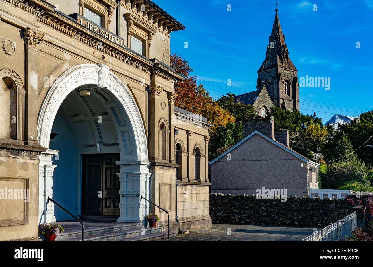 Jerusalem Chapel, Bethesda, Gwynedd, North Wales. Image taken in November 2019. Stock Photo