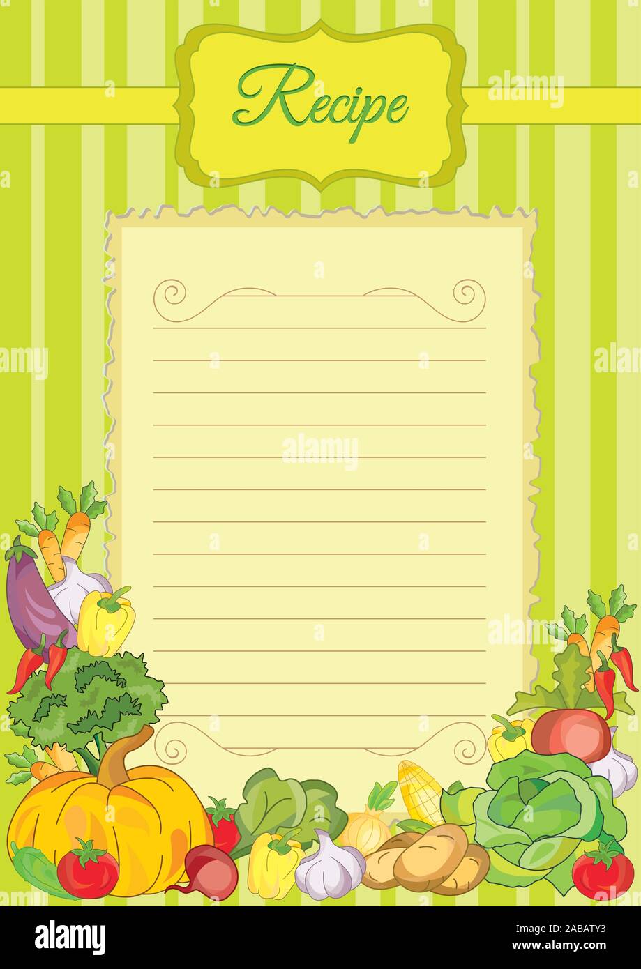 Paper Note Food Note paper with vegetables. Paper for recipes. Form for recipes ...