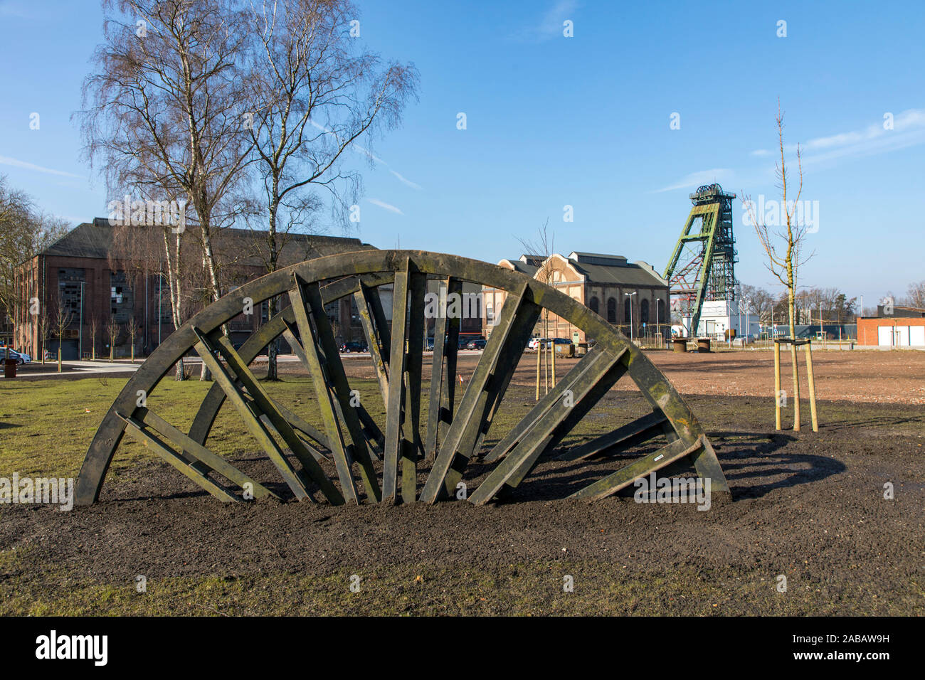 Pit frame of shaft 2, the former colliery sovereign Leopold, in Dorsten, today a mixture of culture and tissue use, rope sheave, Stock Photo