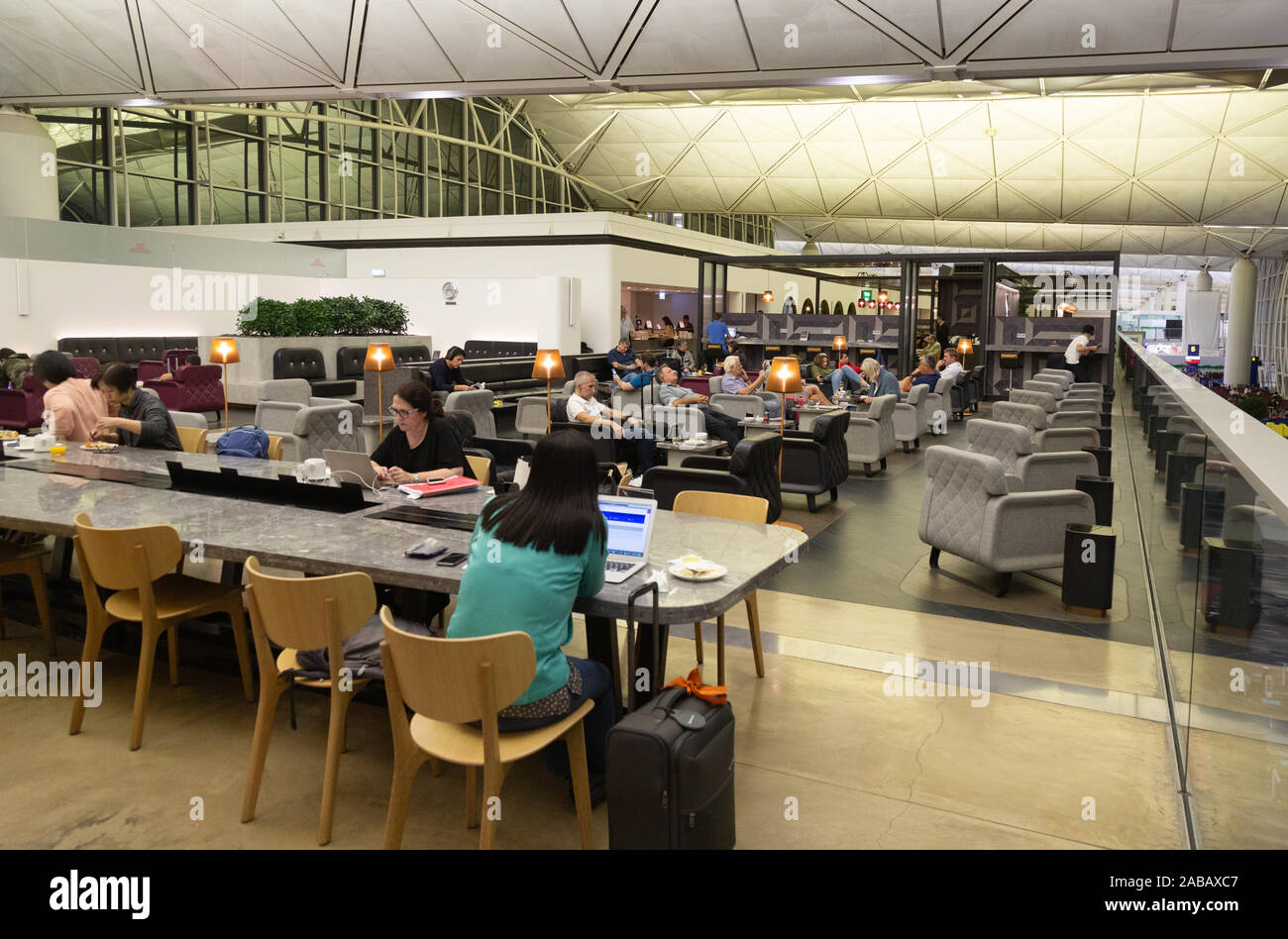 The Quantas lounge for business class passengers and travel, Hong Kong International airport, Hong Kong Asia Stock Photo