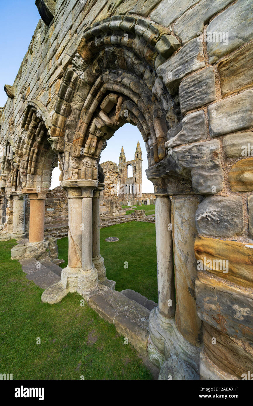 View of ruins of St Andrews Cathedral in St Andrews, Fife, Scotland, UK Stock Photo