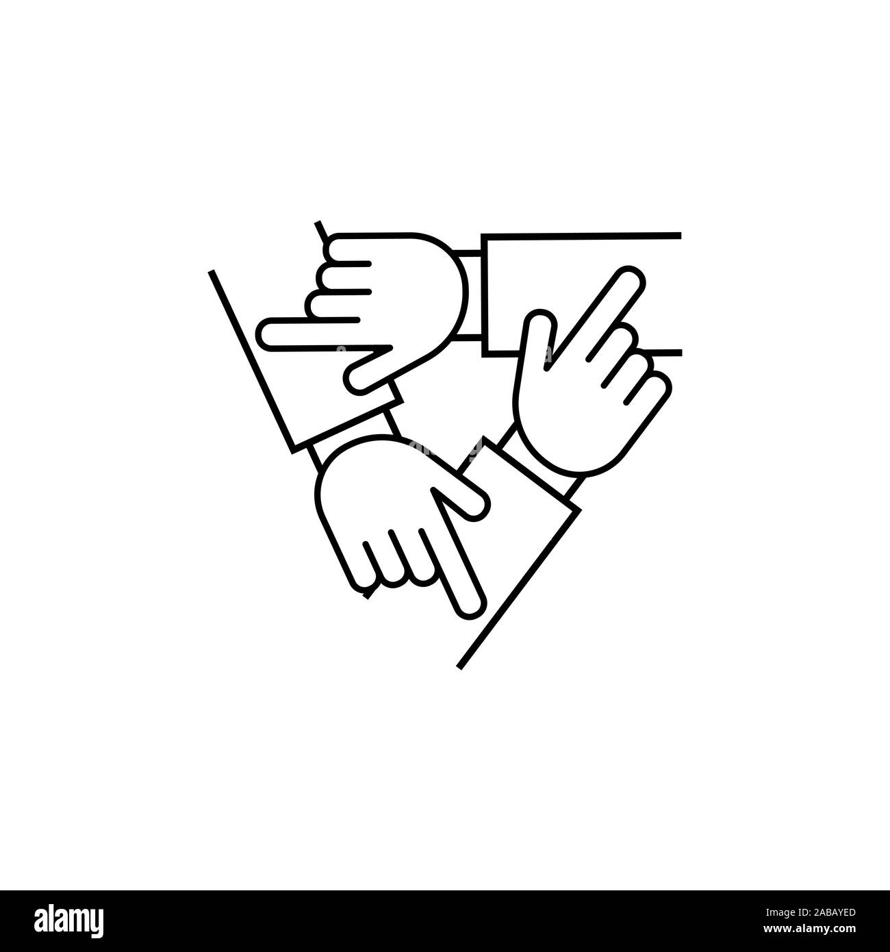 three hands support each other, concept of teamwork, icon vector Stock Vector