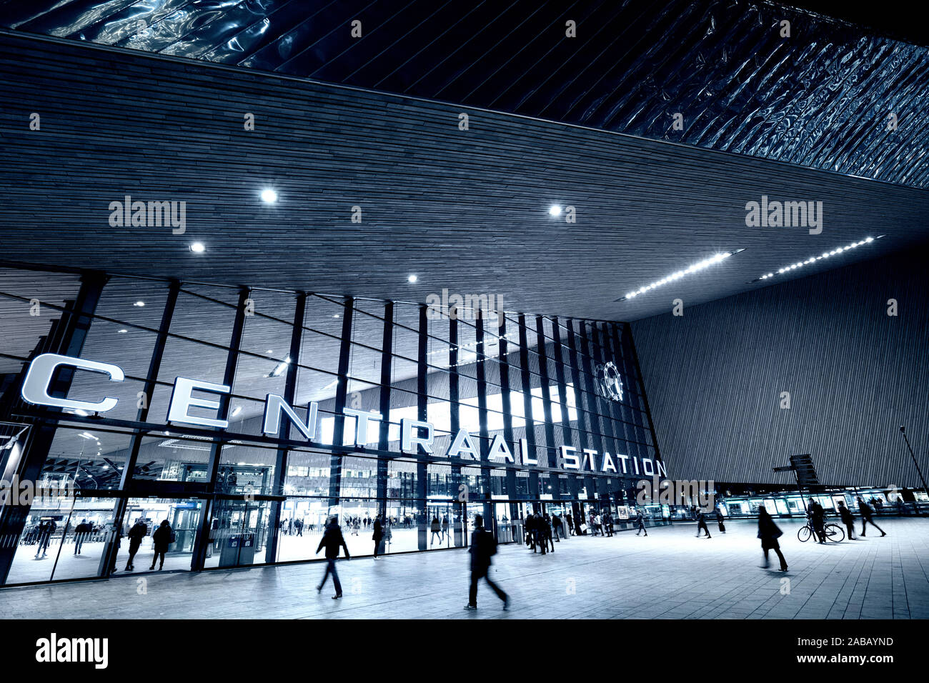 Exterior of new Centraal Station at night in Rotterdam, The Netherlands Stock Photo