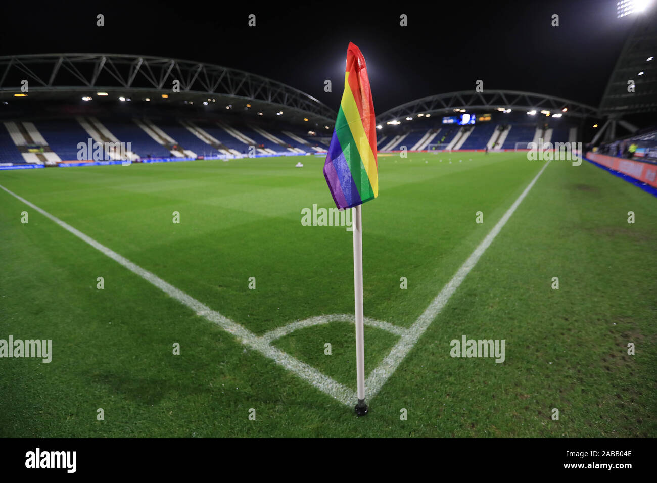 Rainbow corner flags in support of the Stonewall campaign before the Sky Bet Championship match