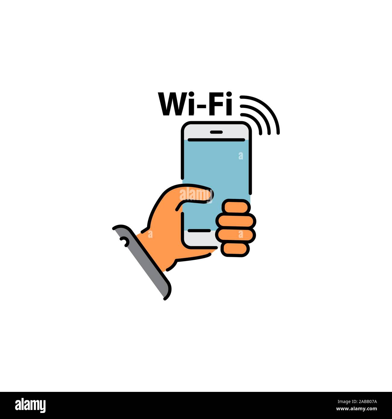 smartphone in hand and the inscription Wi-Fi color vector icon, sign, symbol. network Wi-Fi Stock Vector