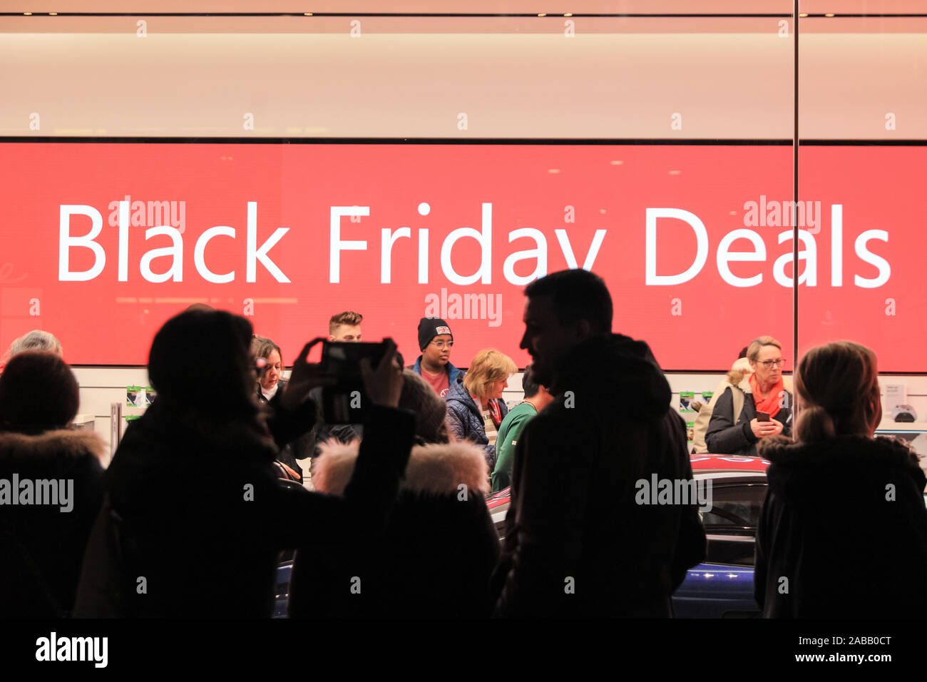 London, UK. 26th Nov, 2019. Special Black Friday Deals are advertised throughout central London, as retailers hope for a bumper sales day. Credit: Imageplotter/Alamy Live News Stock Photo