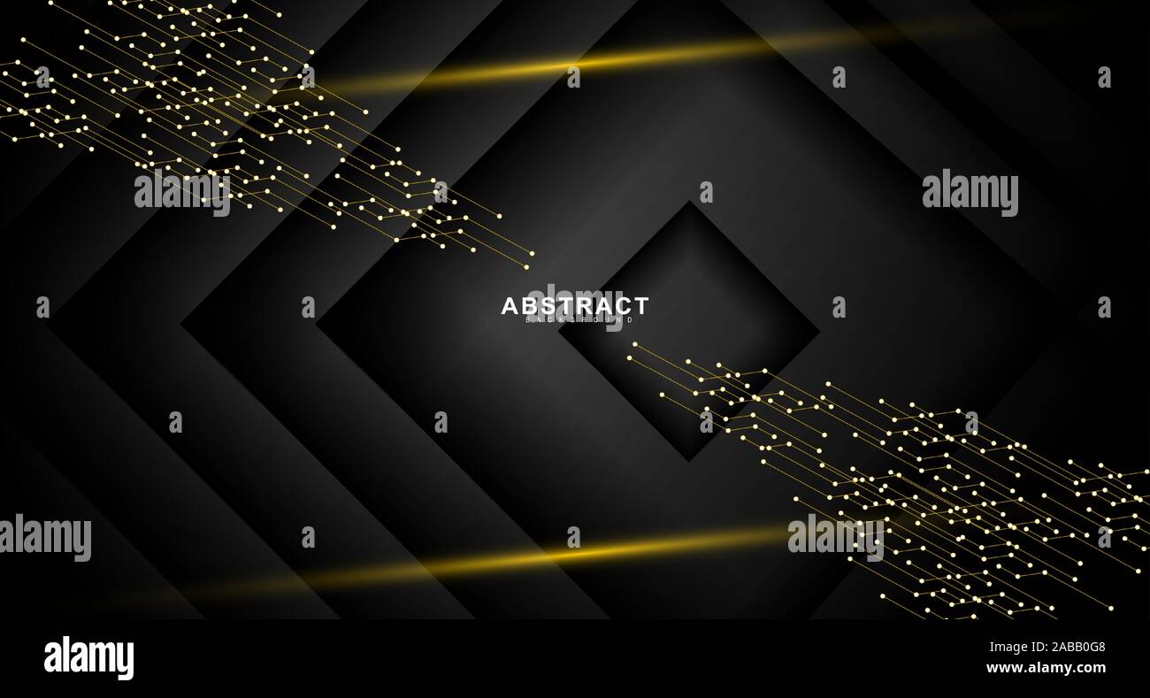 black abstract vector background. connected lines and dots on gradient black background . design technology Stock Vector