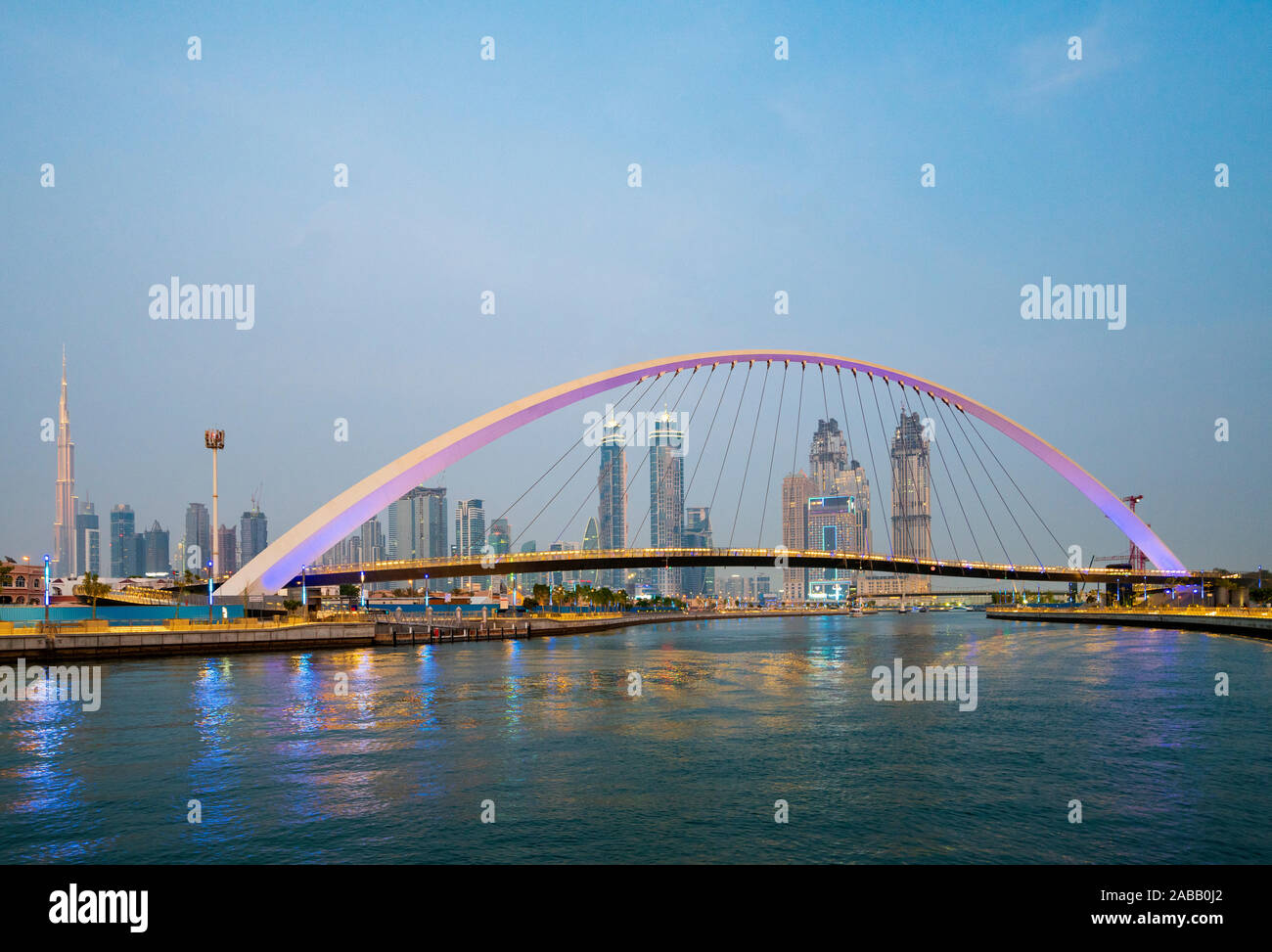View of new Dubai Water Canal a waterway that connects into Dubai Creek and the sea. UAE, United Arab Emirates Stock Photo