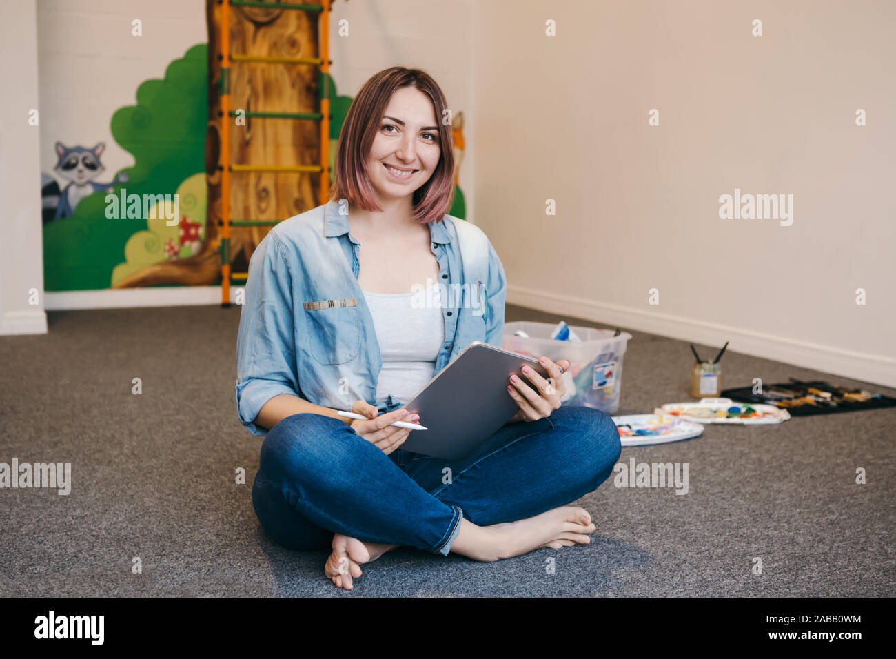 Lifestyle Creative Hobby And Freelance Artistic Work Job Concept Caucasian Woman Artist Illustrator Painting Drawing On Touch Pad Digital Tablet With Stock Photo Alamy