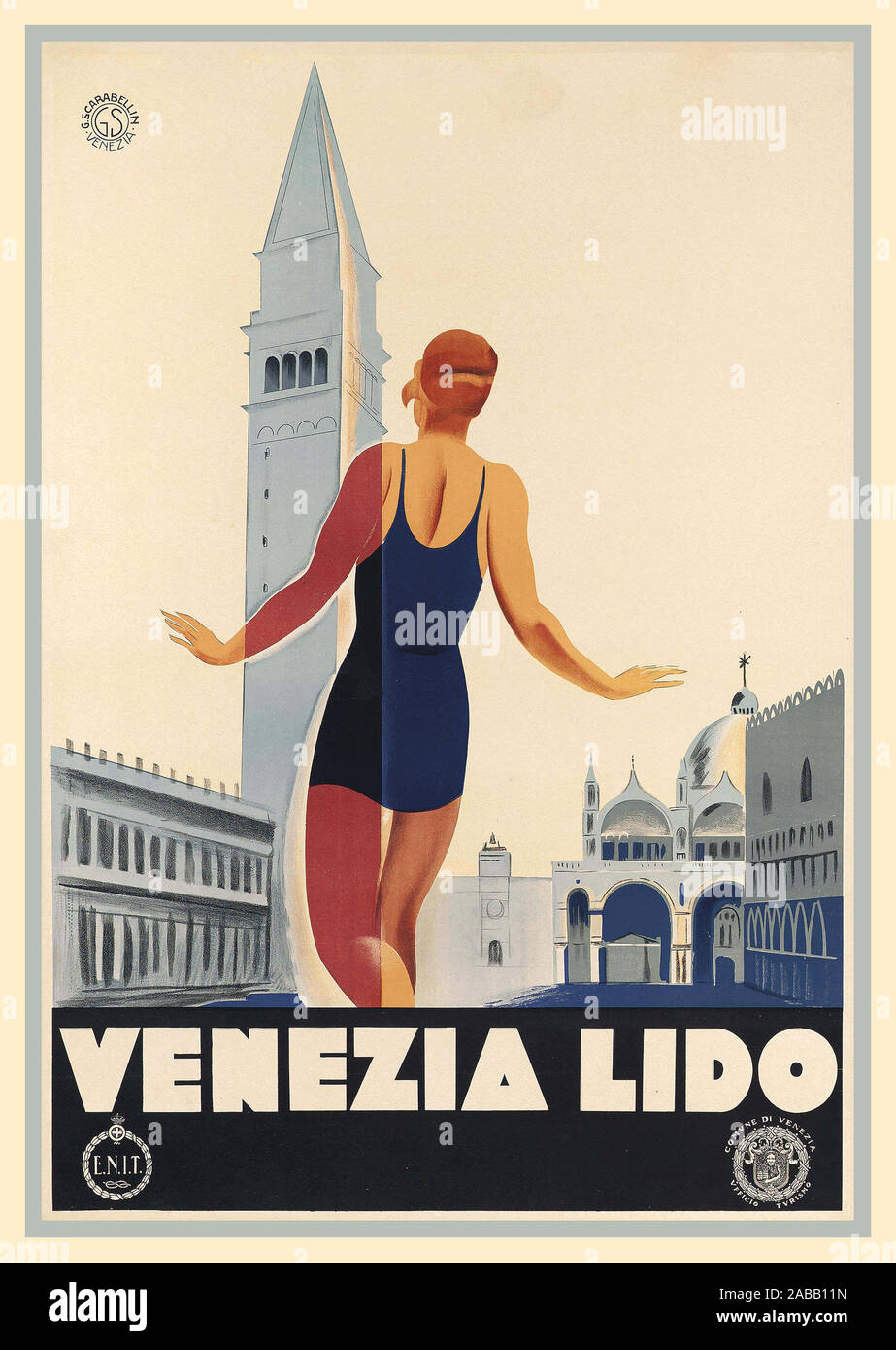 VENEZIA LIDO Vintage 1930’s Venice Lido Travel Poster by Marcello Dudovich (1878-1962) and Marcello Nizzoli (1887-1969) , VENEZIA LIDO Italia Italy Stock Photo