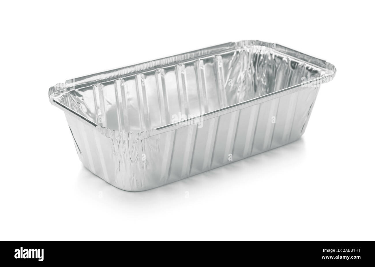 Empty disposable aluminium foil baking dish isolated on white Stock Photo