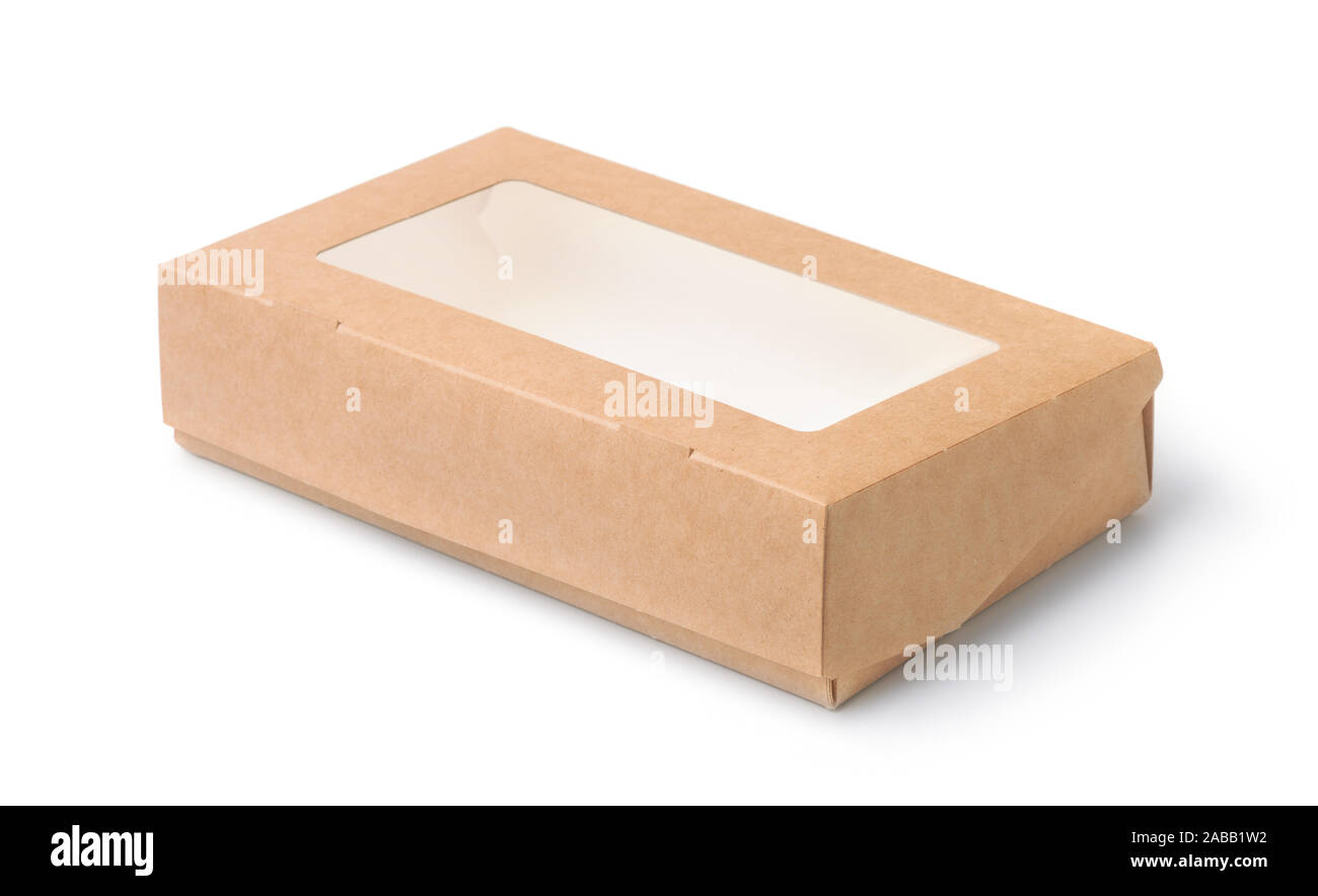 Kraft paper box with transparent window isolated on white Stock Photo