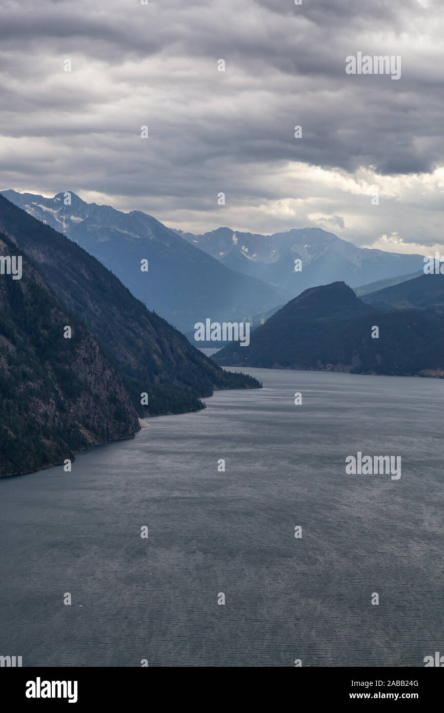 Aerial View of Anderson Lake surrounded by Canadian Mountain Landscape