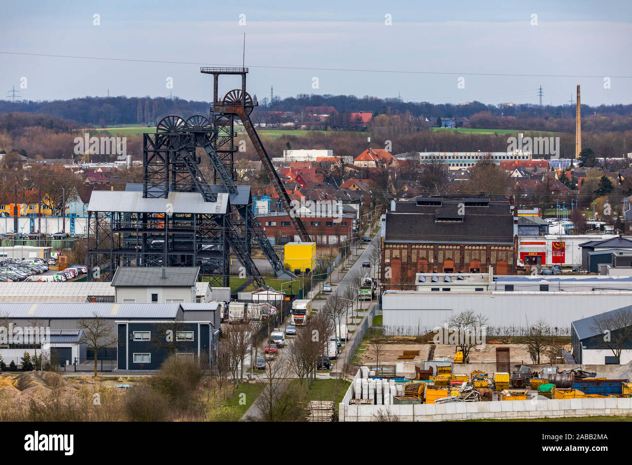 Scaffolding of the former Radbod colliery, now an industrial estate, in Hamm Stock Photo