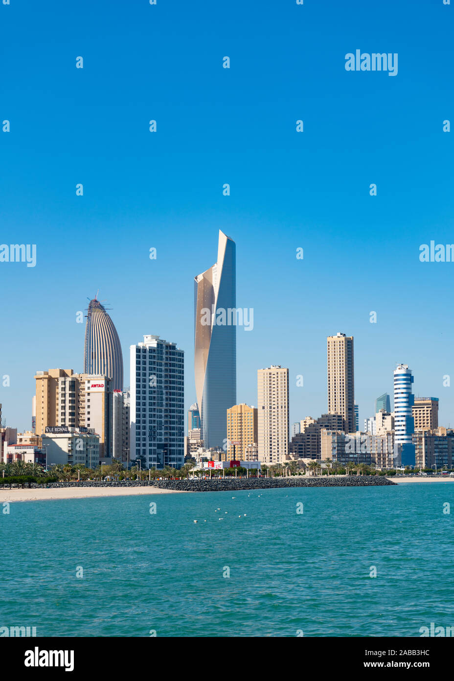Daytime skyline of downtown Kuwait City in Kuwait, Middle East Stock