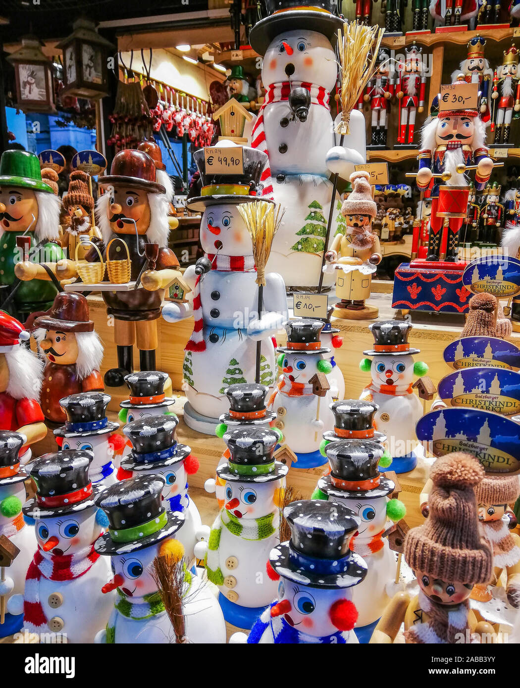 Salzburg, Austria. Christmas decoration for sale at the old town Christmas Market. Stock Photo