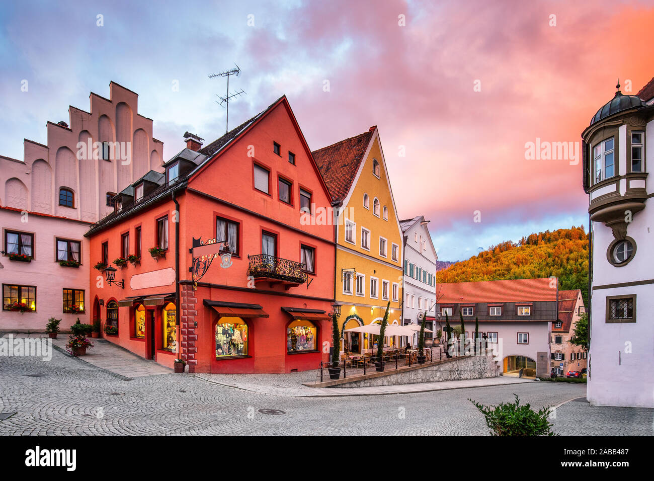 Fussen, Germany. Old townscape at sunset. Stock Photo